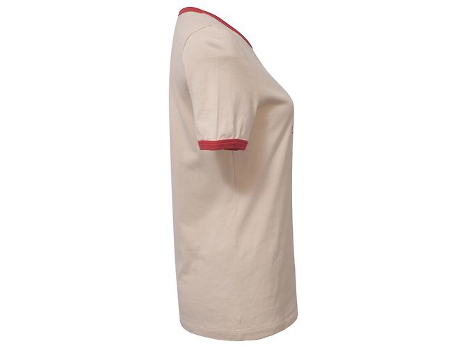 Céline T-shirt a maniche corte con logo Celine in cotone crema e rosso Bianco Crudo - vista 2