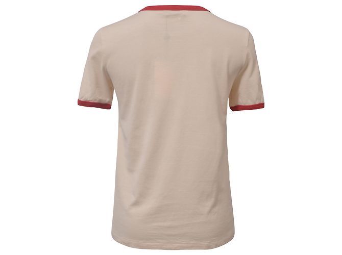 Céline T-shirt a maniche corte con logo Celine in cotone crema e rosso Bianco Crudo - vista 3