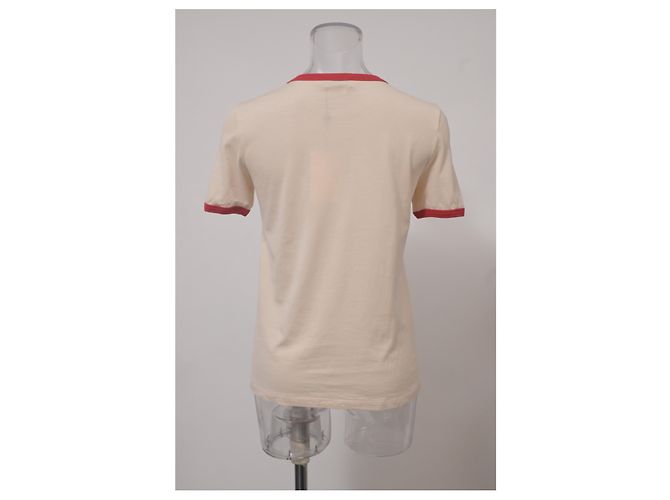 Céline T-shirt a maniche corte con logo Celine in cotone crema e rosso Bianco Crudo - vista 8