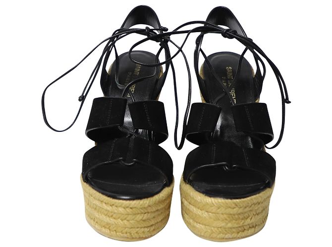 Espadrilles compensées à plateforme Saint Laurent en daim noir - vue 2