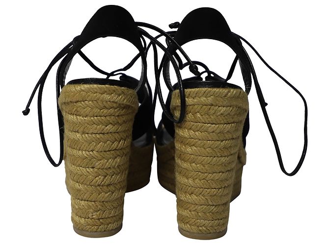 Espadrilles compensées à plateforme Saint Laurent en daim noir - vue 4