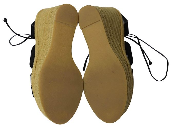 Espadrilles compensées à plateforme Saint Laurent en daim noir - vue 5