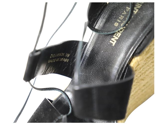 Espadrilles compensées à plateforme Saint Laurent en daim noir - vue 6