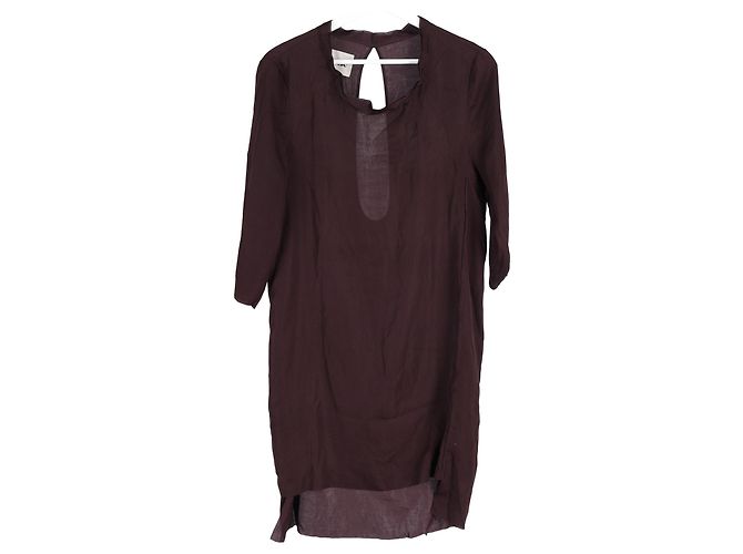 Acne Studios Zink AW11 – Knielanges Kleid mit Wasserfallausschnitt aus violettem Polyester Rot Bordeaux - Ansicht 4