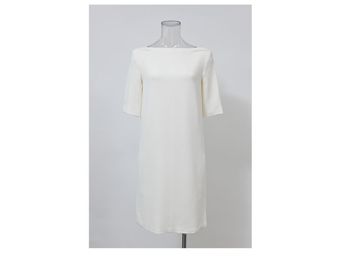 Céline Robe décolleté bateau Celine en coton blanc Écru - vue 6