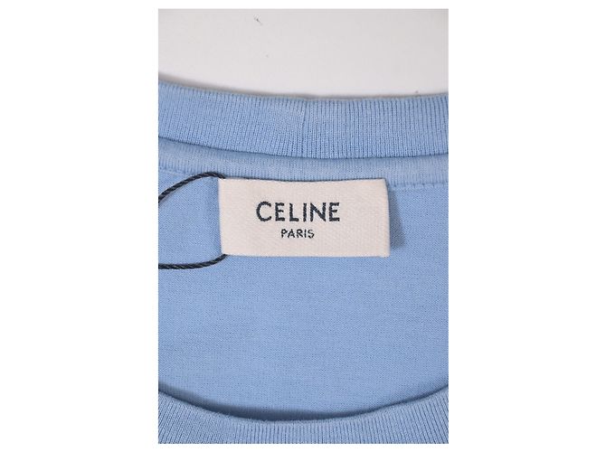 Céline T-shirt a maniche corte con logo Celine in cotone blu Blu chiaro - vista 10