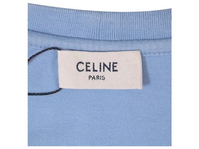 Céline T-shirt a maniche corte con logo Celine in cotone blu Blu chiaro - vista 5
