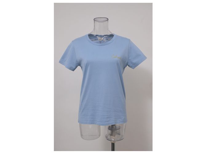 Céline T-shirt a maniche corte con logo Celine in cotone blu Blu chiaro - vista 6
