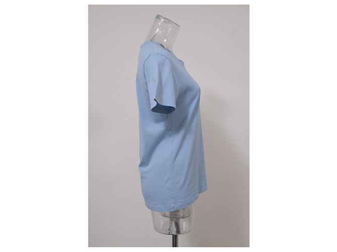 Céline T-shirt a maniche corte con logo Celine in cotone blu Blu chiaro - vista 7