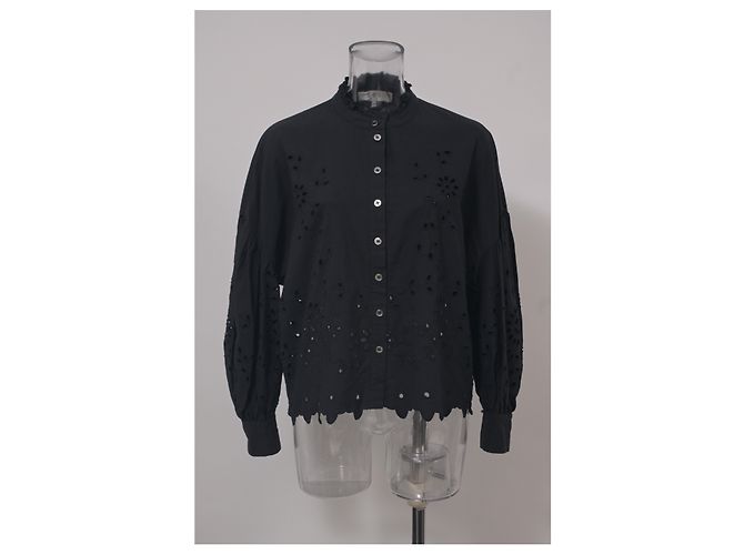 Roseanna Camicia a maniche lunghe Sea Fern Eyelet in cotone nero - vista 6