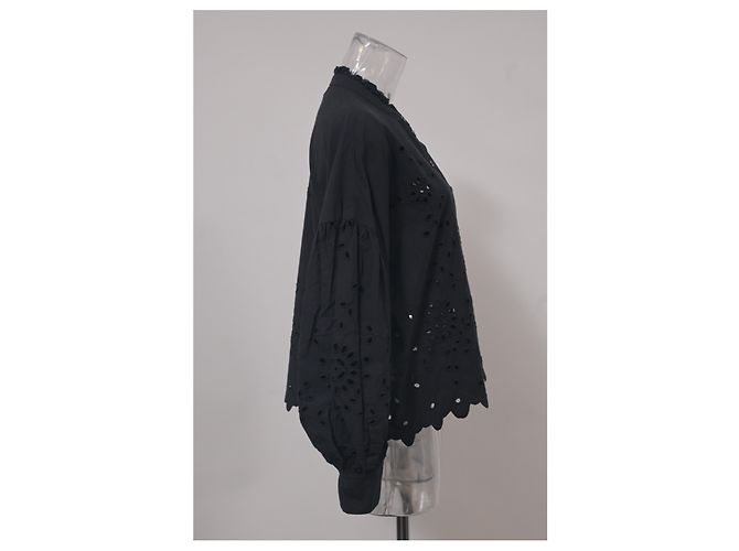 Roseanna Camicia a maniche lunghe Sea Fern Eyelet in cotone nero - vista 7