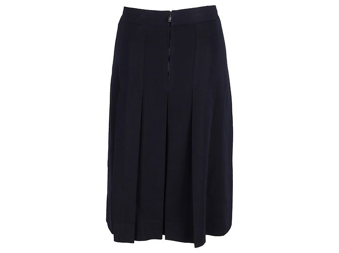 Jupe vintage plissée Céline en laine bleu marine - vue 3