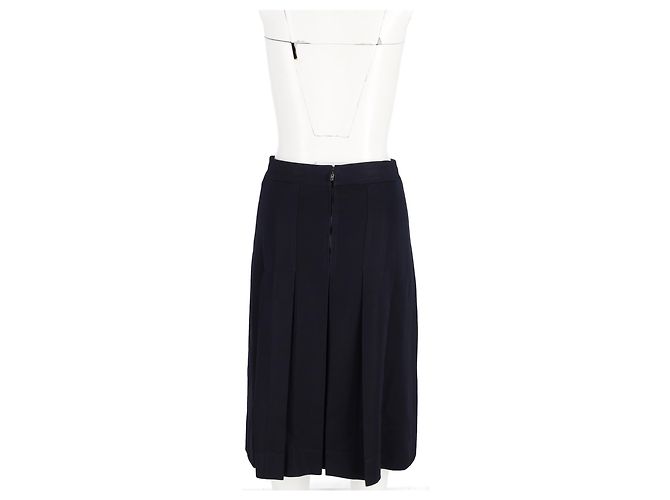 Jupe vintage plissée Céline en laine bleu marine - vue 6