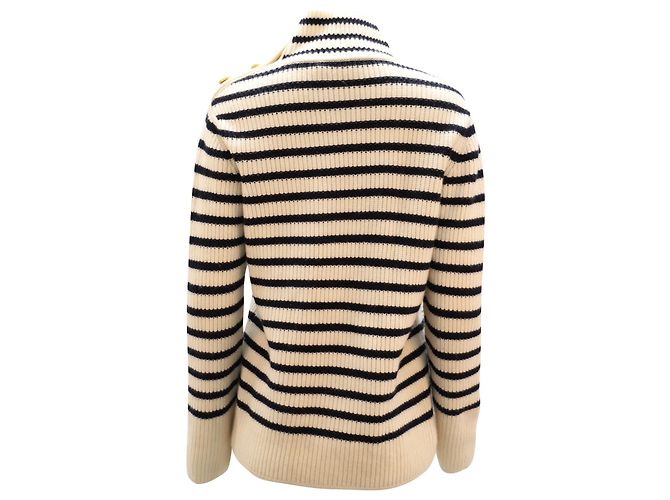 Tory Burch Gestreifter Rollkragenpullover aus weißer Wolle - Ansicht 2