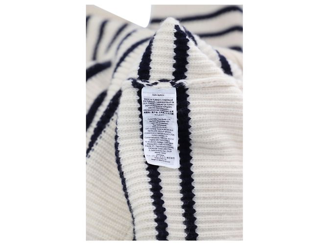 Tory Burch Gestreifter Rollkragenpullover aus weißer Wolle - Ansicht 3