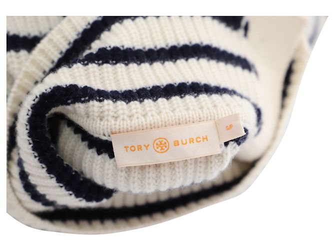Tory Burch Gestreifter Rollkragenpullover aus weißer Wolle - Ansicht 4