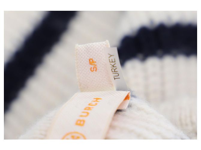 Tory Burch Gestreifter Rollkragenpullover aus weißer Wolle - Ansicht 5