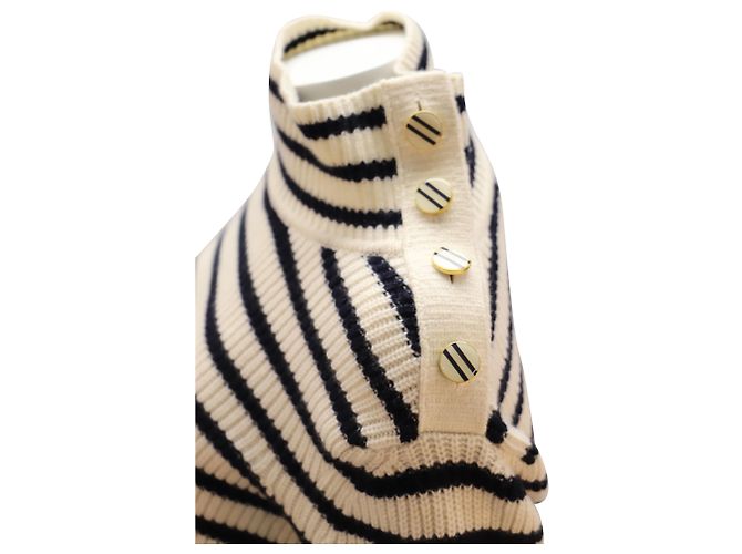 Tory Burch Gestreifter Rollkragenpullover aus weißer Wolle - Ansicht 6