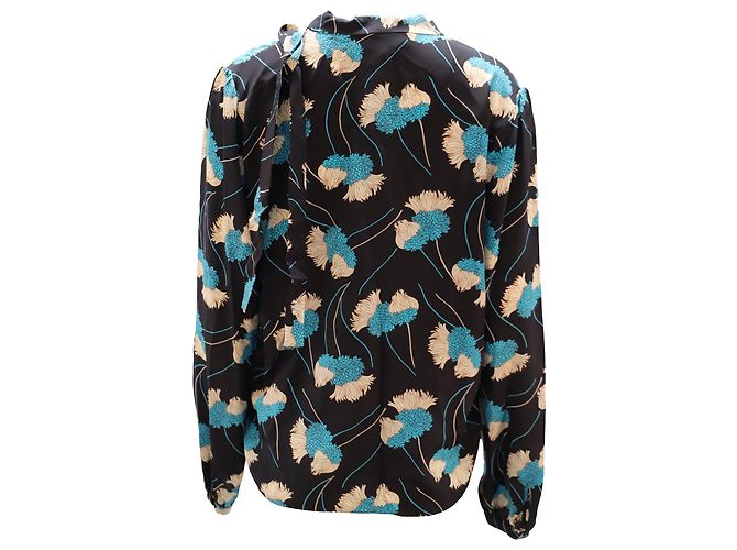 Camicetta con stampa floreale a maniche lunghe Rochas in seta nera Nero - Ansicht 2