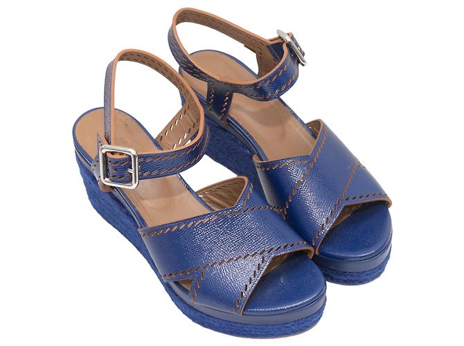 Trim Hermès Sandali con zeppa espadrillas in pelle blu Hermes taglia 39 - vista 2