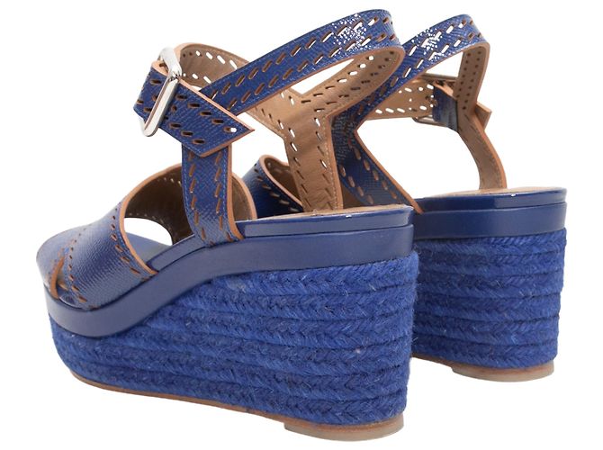 Trim Hermès Sandali con zeppa espadrillas in pelle blu Hermes taglia 39 - vista 4