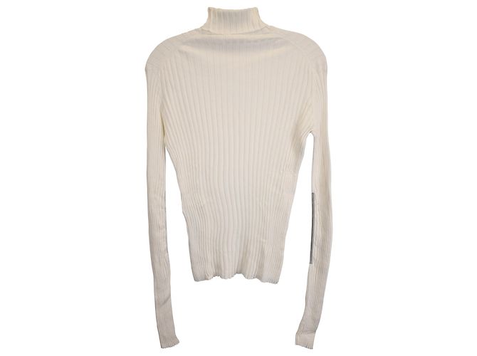 Victoria Beckham – Rollkragenpullover mit langen Ärmeln und Rippenmuster aus weißer Wolle Roh - Ansicht 3