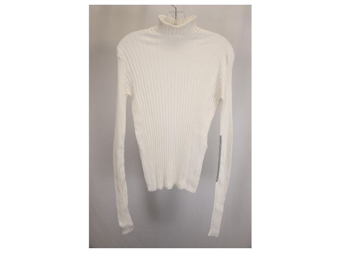 Victoria Beckham – Rollkragenpullover mit langen Ärmeln und Rippenmuster aus weißer Wolle Roh - Ansicht 7