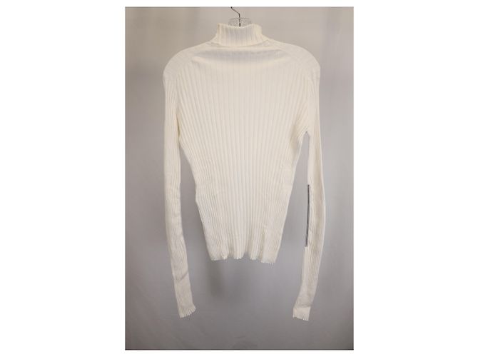 Victoria Beckham – Rollkragenpullover mit langen Ärmeln und Rippenmuster aus weißer Wolle Roh - Ansicht 8