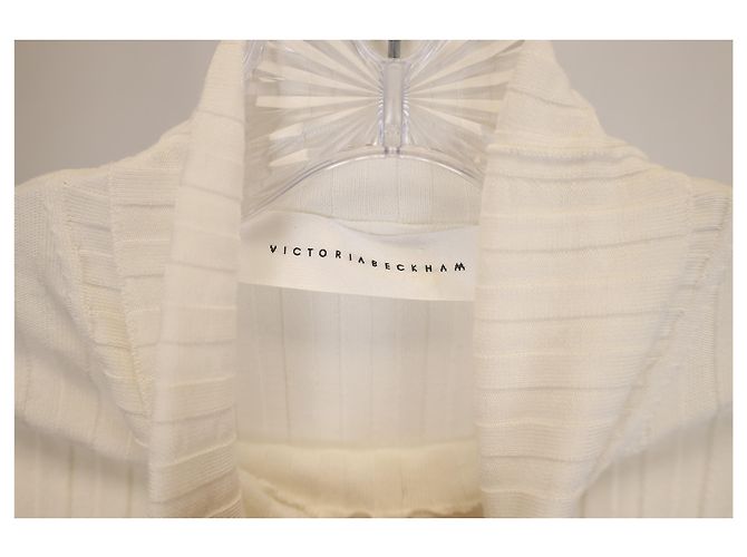 Victoria Beckham – Rollkragenpullover mit langen Ärmeln und Rippenmuster aus weißer Wolle Roh - Ansicht 9