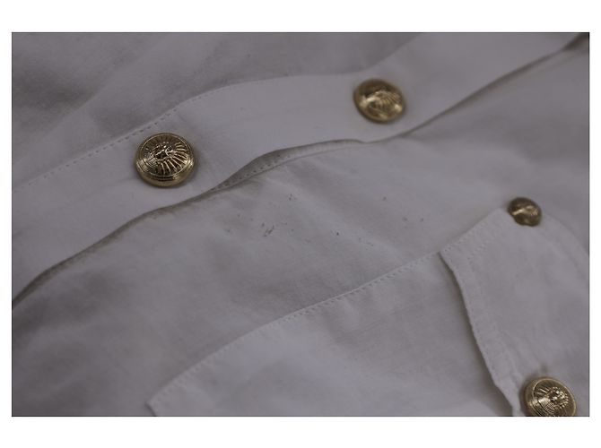 Camisa con botones dorados de Balmain en algodón blanco Crudo - vista 10