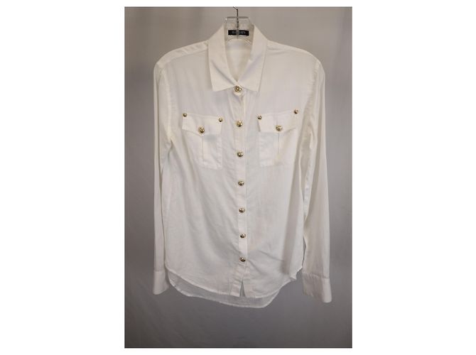 Camisa con botones dorados de Balmain en algodón blanco Crudo - vista 6