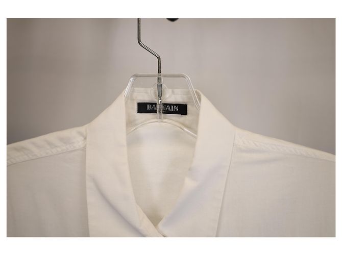 Camisa con botones dorados de Balmain en algodón blanco Crudo - vista 7