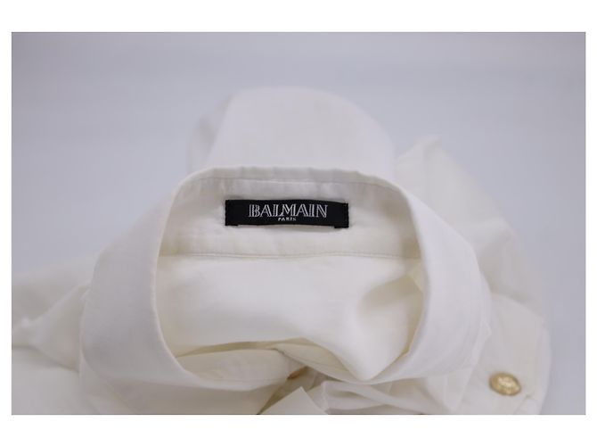 Camisa con botones dorados de Balmain en algodón blanco Crudo - vista 9