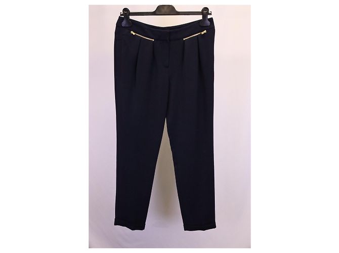 Calça Maje Plissada em Acetato Azul Marinho - vista 4
