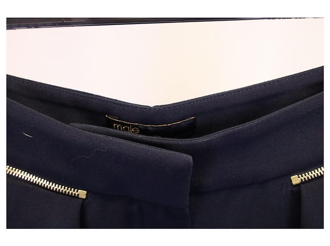 Calça Maje Plissada em Acetato Azul Marinho - vista 5