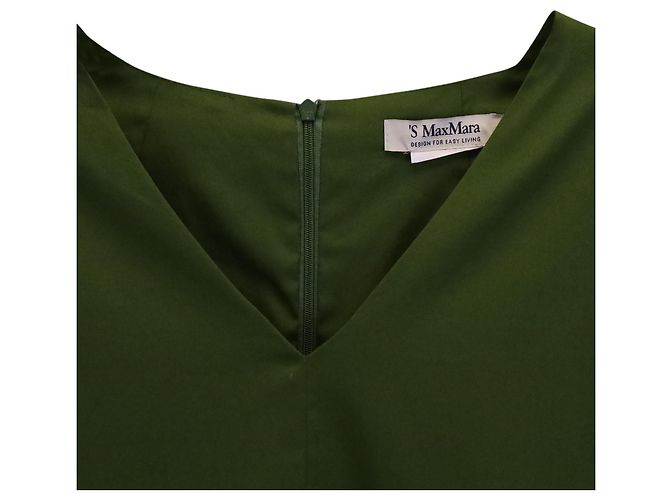 Abito midi svasato con scollo a V Max Mara in cotone verde - vista 2