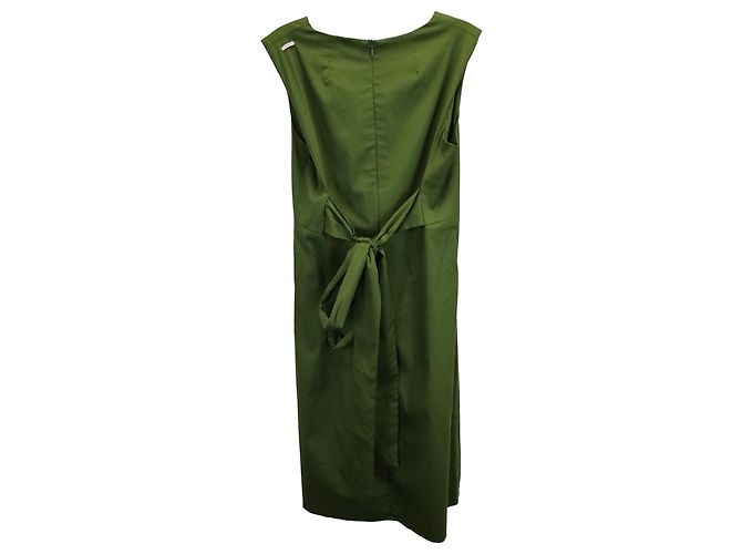 Abito midi svasato con scollo a V Max Mara in cotone verde - vista 3
