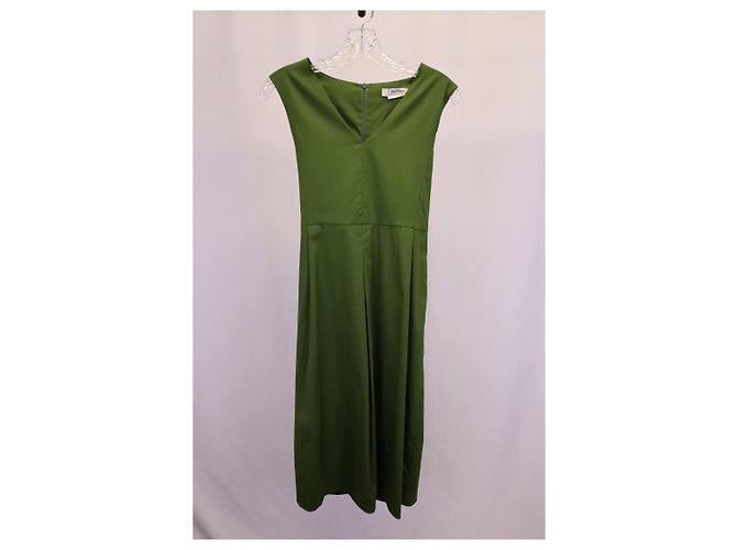 Abito midi svasato con scollo a V Max Mara in cotone verde - vista 4