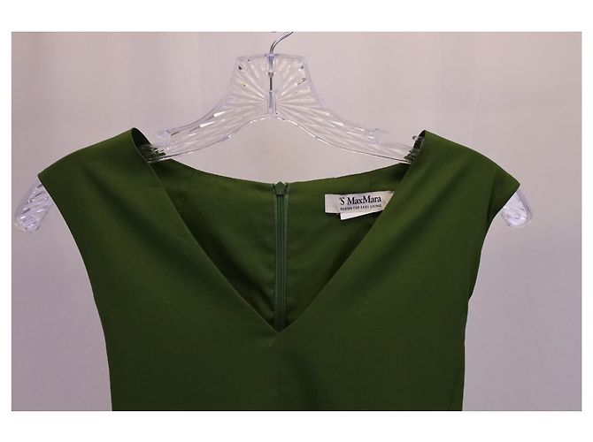Abito midi svasato con scollo a V Max Mara in cotone verde - vista 5