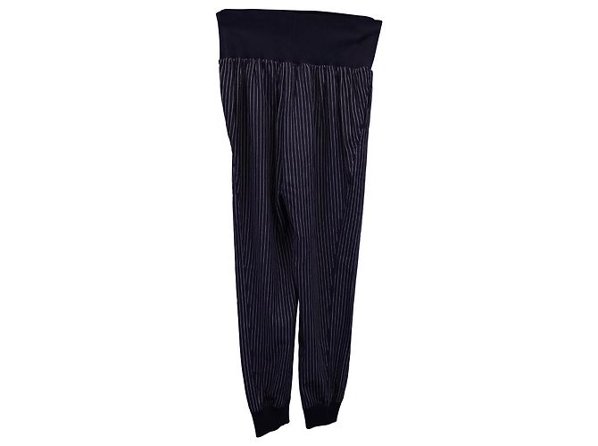 Theory – Gestreifte Hose mit elastischem Bund aus marineblauer Seide - Ansicht 2