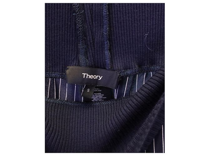 Theory – Gestreifte Hose mit elastischem Bund aus marineblauer Seide - Ansicht 3