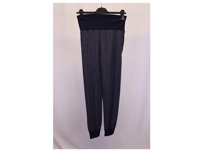 Theory – Gestreifte Hose mit elastischem Bund aus marineblauer Seide - Ansicht 4