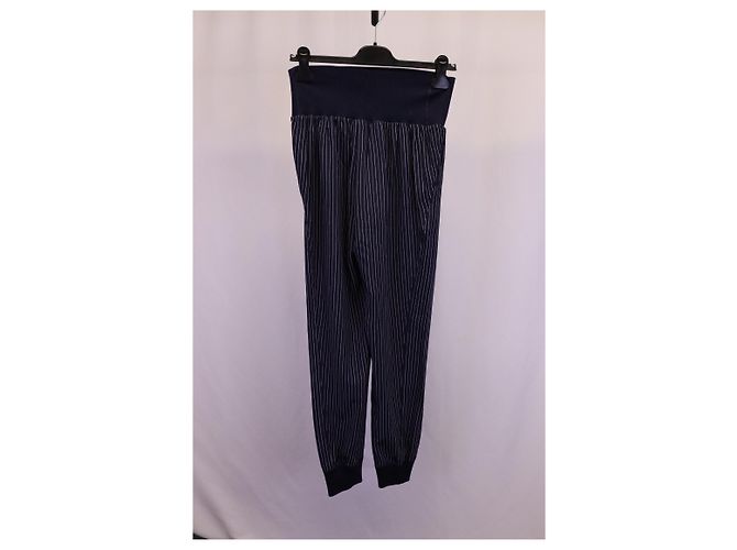 Theory – Gestreifte Hose mit elastischem Bund aus marineblauer Seide - Ansicht 5