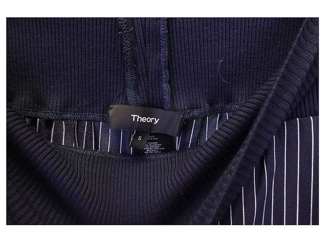 Theory – Gestreifte Hose mit elastischem Bund aus marineblauer Seide - Ansicht 6