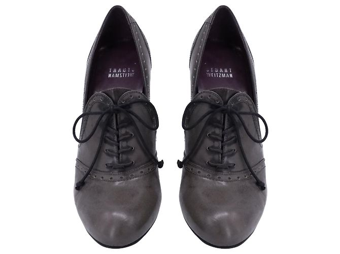 Stuart Weitzman Décolleté stringati con punta alari in pelle grigia Grigio - vista 2