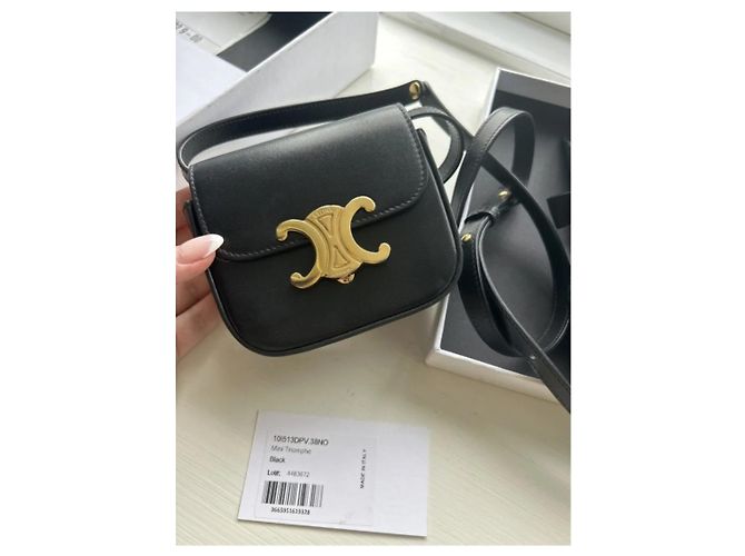 Borsa Céline Mini Triomphe in pelle nera Nero - vista 3