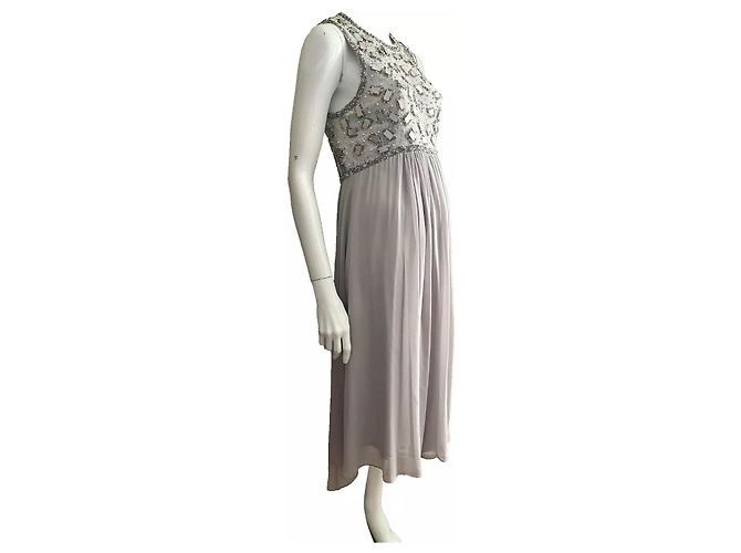 Jenny Packham Abendkleid mit High-Low-Schnitt, Perlenbesatz am Oberteil in Silbergrau - Ansicht 3
