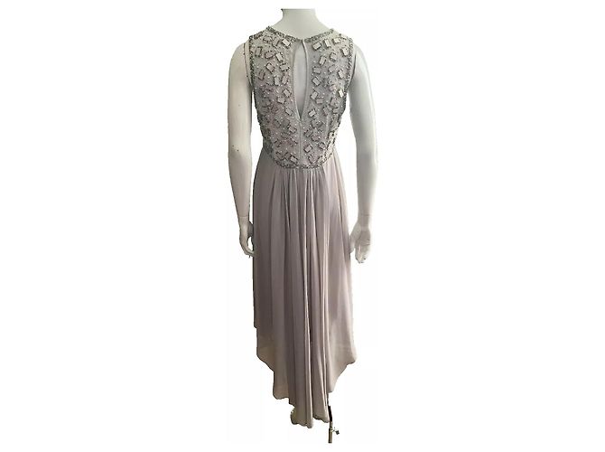 Jenny Packham Abendkleid mit High-Low-Schnitt, Perlenbesatz am Oberteil in Silbergrau - Ansicht 4