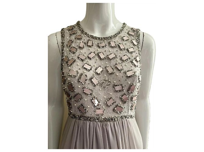 Jenny Packham Abendkleid mit High-Low-Schnitt, Perlenbesatz am Oberteil in Silbergrau - Ansicht 5