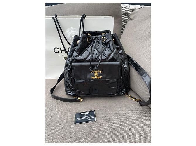 Zaino Chanel in pelle nera lucida Nero - vista 2